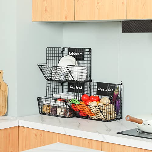Xcosrack 3 Tier Rolling Metal Wire Baskets Wall Storage Basket