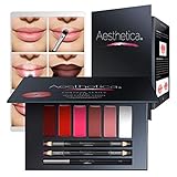 Aesthetica Matte Lip Contour Kit - Contouring and Highlighting Matte Lipstick Palette Set - Includes Six Lip Crmes, Four Lip Liners, Lip Brush and Step-by-Step Instructions - Vegan & Cruelty Free