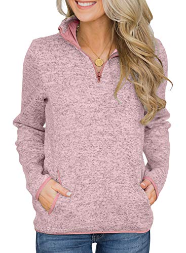 Acelitt Women Zip Sweatshirt Long Sleeve Fleece Pullover Tops KangarooÂ Pocket Plus Size Pink Large