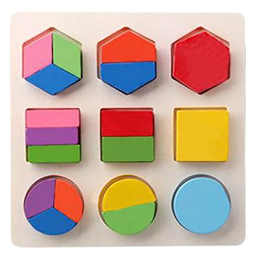 kaifongfu Educational Toy,Kids Baby Wooden Geometry Building Blocks Puzzle Early Learning Educational Toy (A) - Thumbnail 6