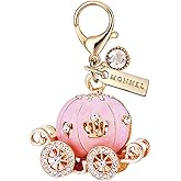 MONNEL MC472 Princess Pumpkin Carriage Lobster Clasp Crystal 3D Charm for Women with Velvet Bag (Pink,1 Piece)
