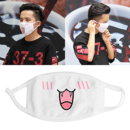 Magicfour Cotton Masks,5 Pack Unisex Mouth Masks, White Cute Anime Mask, Anti Dust Kawaii Muffle Face Mask for Boys Girls (White) - Thumbnail 3