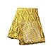 LaceQin 5 Yards 3D African lace Fabric Nigerian French lace Embroidery lace Fabric Three-Dimensional Embroidery Rhinestone Beaded lace Fabric Wedding Party Dress (Yellow)