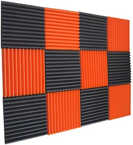 Wedge Orange & Charcoal 1 Inch x 12" W x12" L Acoustic Foam Panels Recording Studio Foam (12 Teeth 12 Pack)