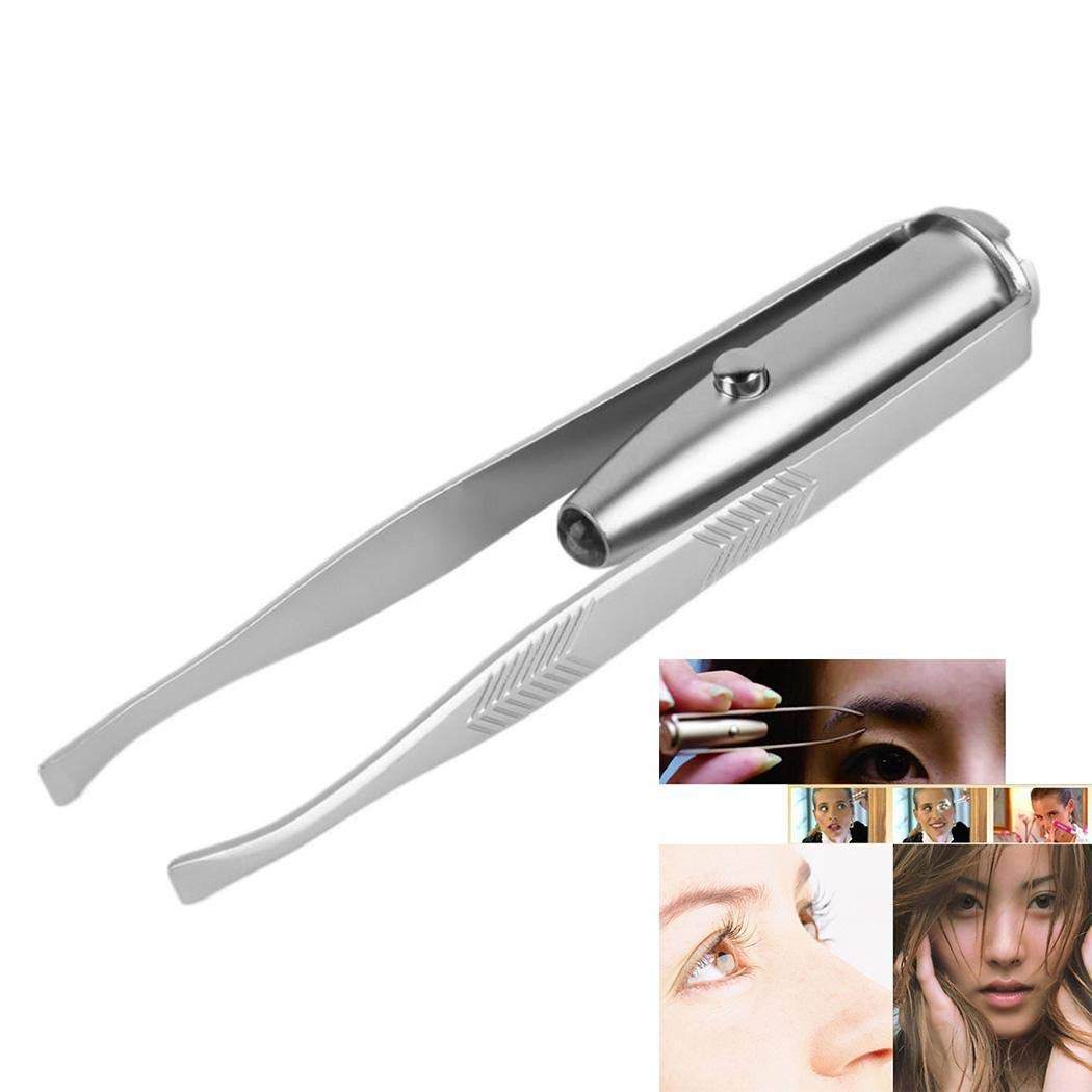 Pinzas de Cejas Acero Inoxidable Pinzas Depilar Clip de la Ceja con Luz LED