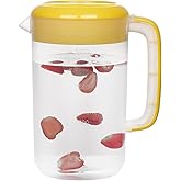 RAMFIYN Clear 1 Gallon Pitcher With Lid - Large Plastic Ice Tea Jug for Fridge, Water and Juice Container, Sun Tea Pitcher With Spout (Yellow)