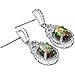 Peora Created Black Fire Opal Earrings in Sterling Silver, Harlequin Halo Dangle Design, Oval Shape, 10x8mm, 3 Carats total, Friction Backs, Hypoallergenic Earrings for Women, Fire Opal Jewelry