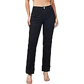 roswear Women’s Straight Leg Jeans High Waisted Boyfriend Stretchy Cuffed Denim Pants
