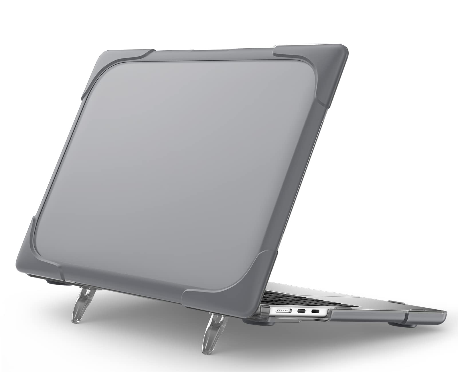 FONREST Hard Case for MacBook Air 13.6 inch 2022 Release A2681 M2 Chip - Shockproof Heavy Duty Matte Coated Frosted Anti-fingerprint Protective Shell Cover with Fold Kickstand (Grey)