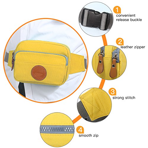 Eshow Women's Canvas Travel Sports Outdoors Running Climbing Morning Jogging Small Waist Bag,Yellow - Thumbnail 2