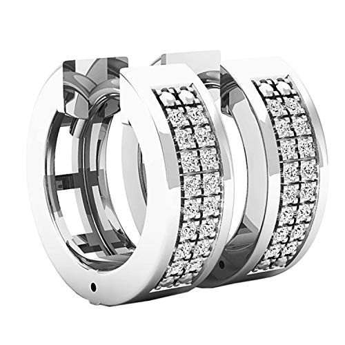Dazzlingrock Collection 0.12 Carat (ctw) Round White Diamond Mens Ladies Unisex Huggies Hoop Earrings, Sterling Silver