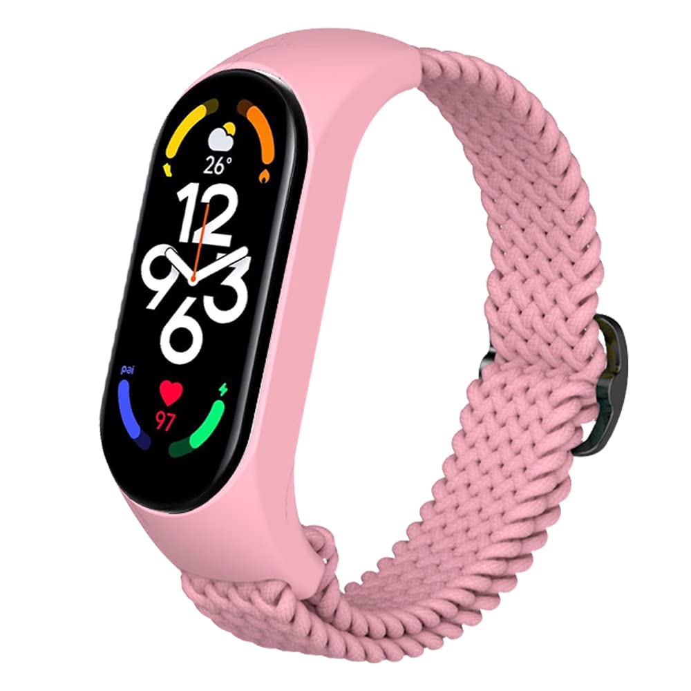 Niboow Strap for Xiaomi Mi Band 7 (Xiaomi Smart Band 7), Men Women Adjustable Nylon Woven Elasticity Watch Bands for Xiaomi Mi Band 7 (Xiaomi Smart Band 7) - Pink