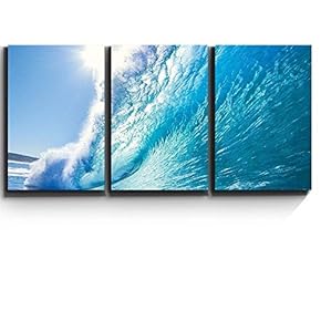 3 Piece Canvas Print - Contemporary Art, Modern Wall Art - Ocean Wave - Surf Barrel - Giclee Artwork - Gallery Wrapped Wood Stretcher Bars - Ready to Hang 16"x24"x3 Panels