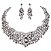 EVER FAITH Women's Austrian Crystal Flower Cluster Teardrop Necklace Earrings Set Black Silver-Tone