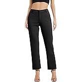EXCHIC Women's Elastic Waisted Pants Business Work Casual Straight Leg Slacks with Pockets
