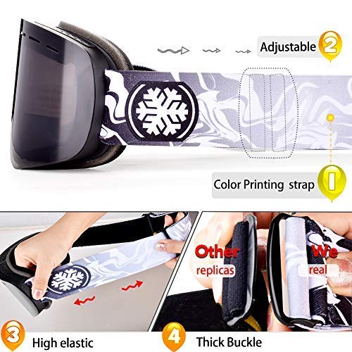 Snowledge Ski Goggles Men with Frameless Interchangeable Lens, Skiing Snowboard Goggles Black with OTG,Anti-Fog, 100% UV, Helmet Compatibility for Unisex Women Men (3#Gre Lens)