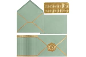 100 Pack Sage Green A7 Envelopes with Gold Border, Self-Sealing 5x7 Envelopes for Wedding Invitations, Cards, and Notes..
