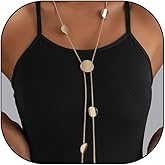 Navirix Chunky Gold Round Piece Long Necklace for Women Thin Chain Tassel Pendant Choker Necklace Modern Aesthetic Party Accessory