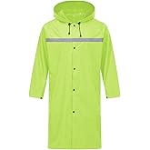 ProHydra Mens Long Safety Rain Coats with Air Vents Reflective Stripes Waterproof Packable Rain Jacket with Hood Lightweight