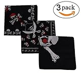BSÂ® 3pcs 22*22 Inch 100% Cotton Pirate Bandanas Novelty Double Sided Print Skull Cowboy Party Favor Scarf Headband Head Wraps Handkerchiefs