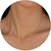 FUCJOEE Choker Necklace for Women,Cute 14K Gold Plated Sunflower Necklaces for Women Trendy Daisy Chain Flower Necklace Dainty Gold Choker Necklaces for Woman Fashion Short Non Tarnish Jewelry Gifts
