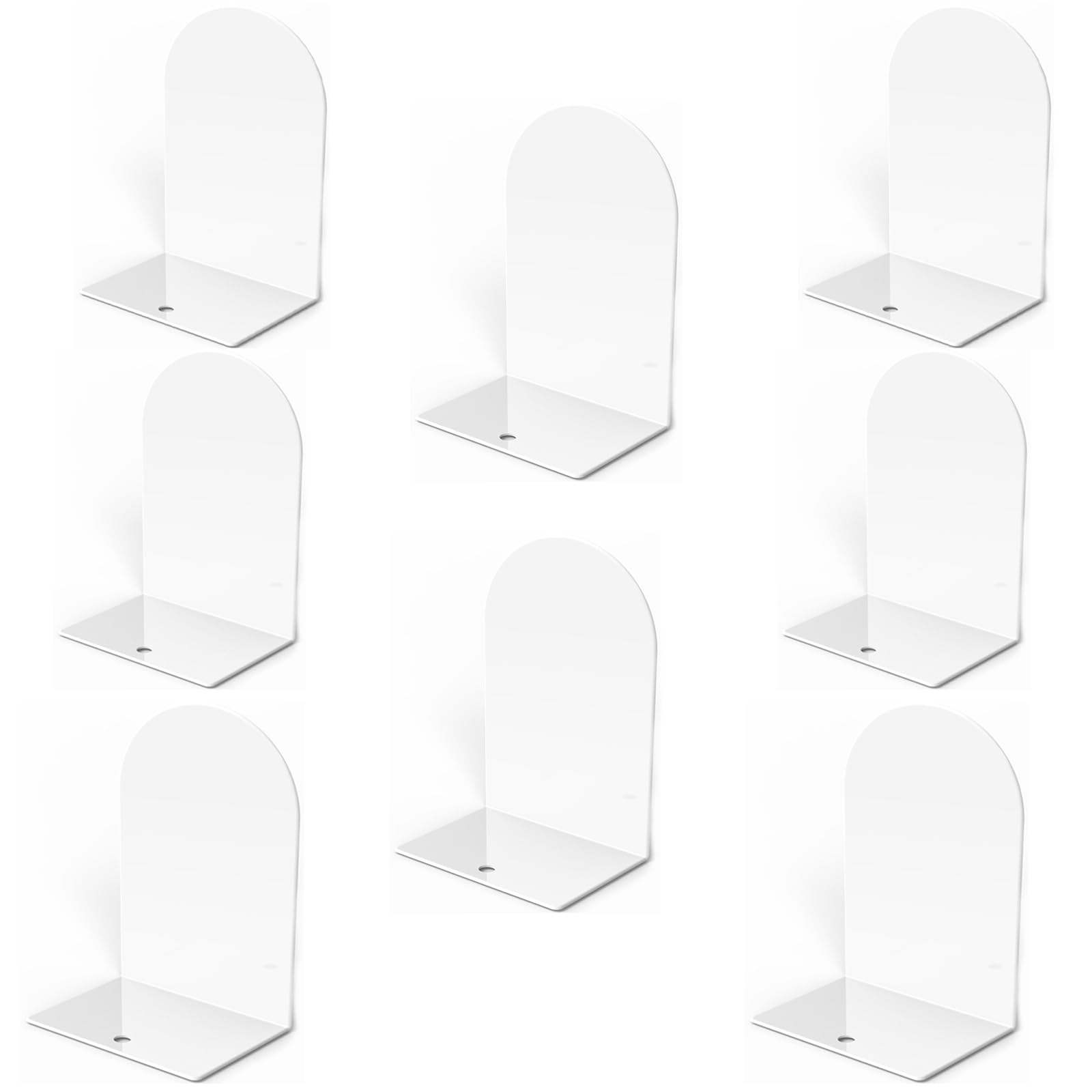 Photo 1 of Lulonpon 8 Pieces Book Ends, Bookends, Books Stand, Metal Bookend for Shelves, White Book Ends for School, Library, Desktop Organizer