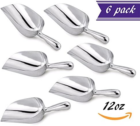 Set of 6 Durable 12 Oz Utility Scoop, Multi-Purpose 12-Ounce Shovel for Dry Goods Dry Bin Candy Popcorn Spice Flour, Bar Buffet Wedding Party, Heavy-Duty Cast Aluminum Scoops