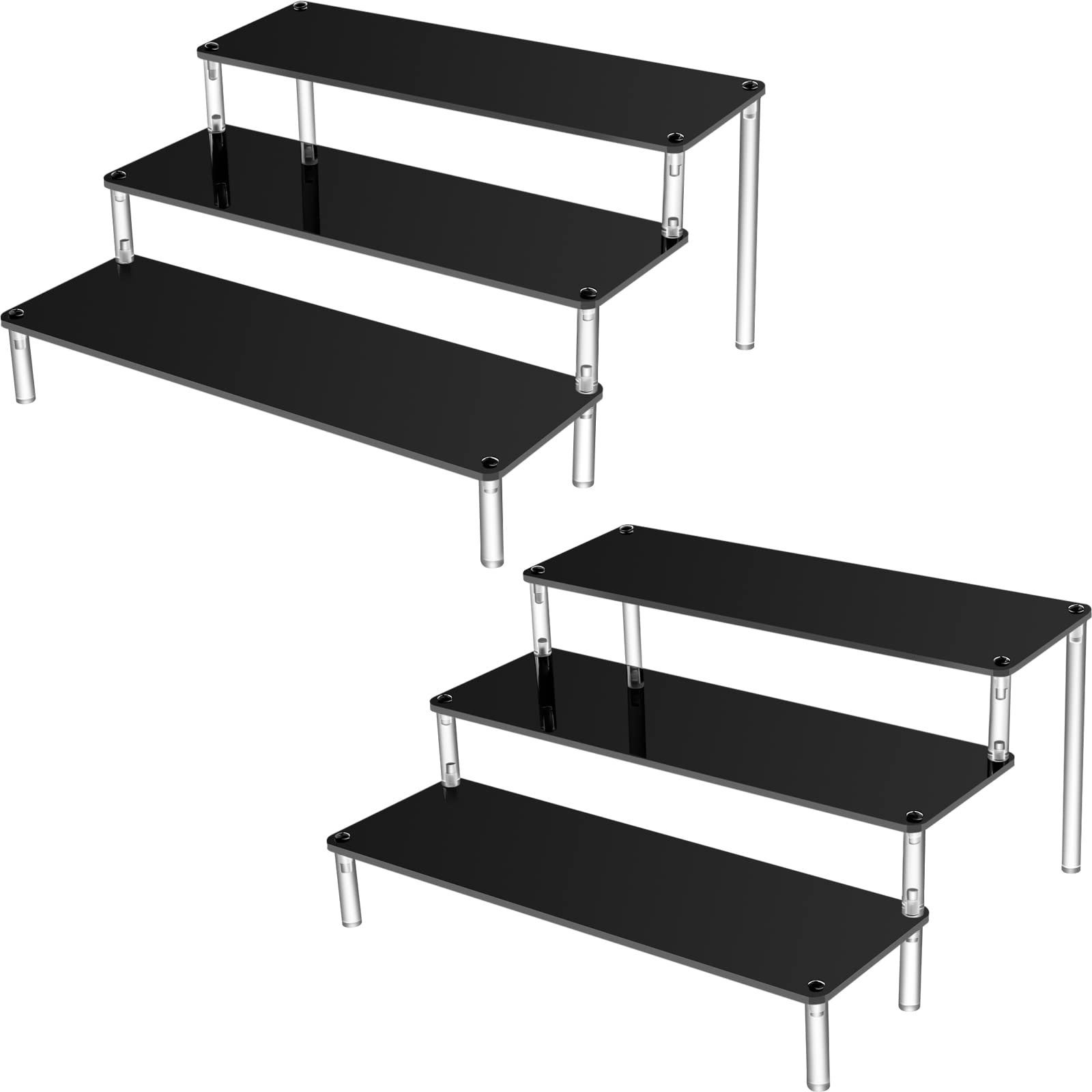 Jetec 2 Packs Acrylic Riser Black Tiered Display Stand for Craft Shows Racks Display Shelves Perfume Organizer Table Large Shelf Risers for Products Collection Dessert Perfume Cologne(3 Tiers)