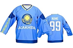 Generic Kazakhstan Ice Hockey Jersey, White, Adult, Large, Custom Name and Number Sewn