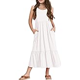 Batermoon Girls Summer Dress Sleeveless Flowy Tiered Casual Long Maxi Dress with Pockets
