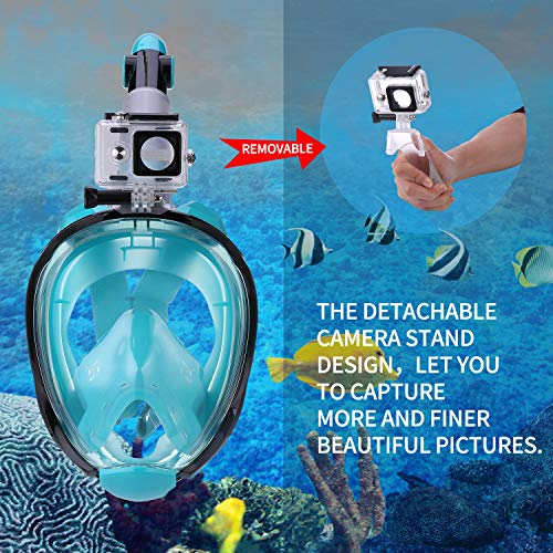 QingSong Full Face Snorkel Mask - 180° Panoramic View, Anti-Fog, With Camera Mount For Adults