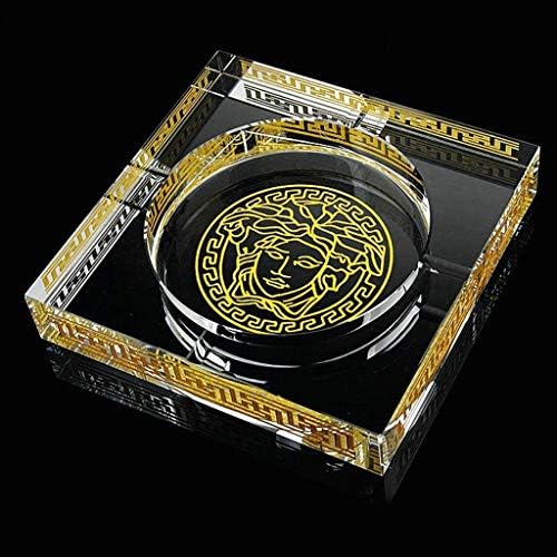 Large home transparent crystal ashtray, office cigar ashtray, outdoor garden hand-painted ashtray dad gift (gold + transparent) (Size : S)