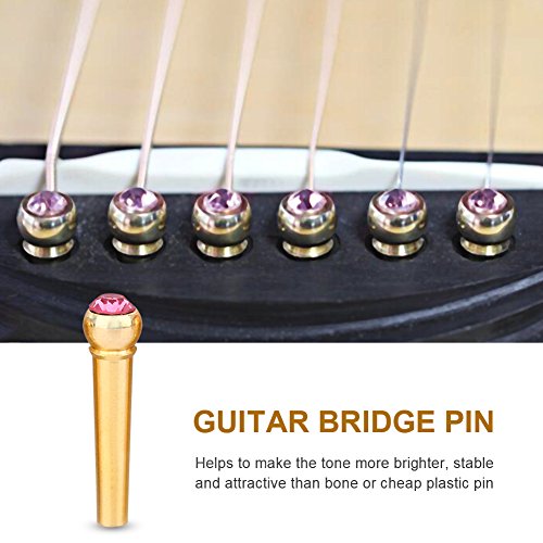 Huairdum Guitar Bridge Pins, 6Pcs Brass Made Guitar Bridge Pins with Crystal Glass Dot Decor Musical Instrument Replacement Parts Repair Accessories Tool Kit(#5)