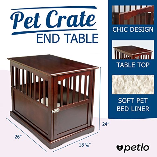 image for Pet Crate Kennel and End Table with Lockable Door and White Velvet Mat