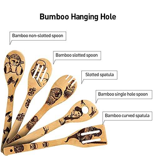 HomeXray Wooden Spoons,Pattern Kitchen Slotted Spoon Burned Wooden