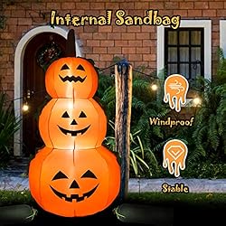Tangkula 6 Ft Halloween Inflatable LED 3 Pumpkins