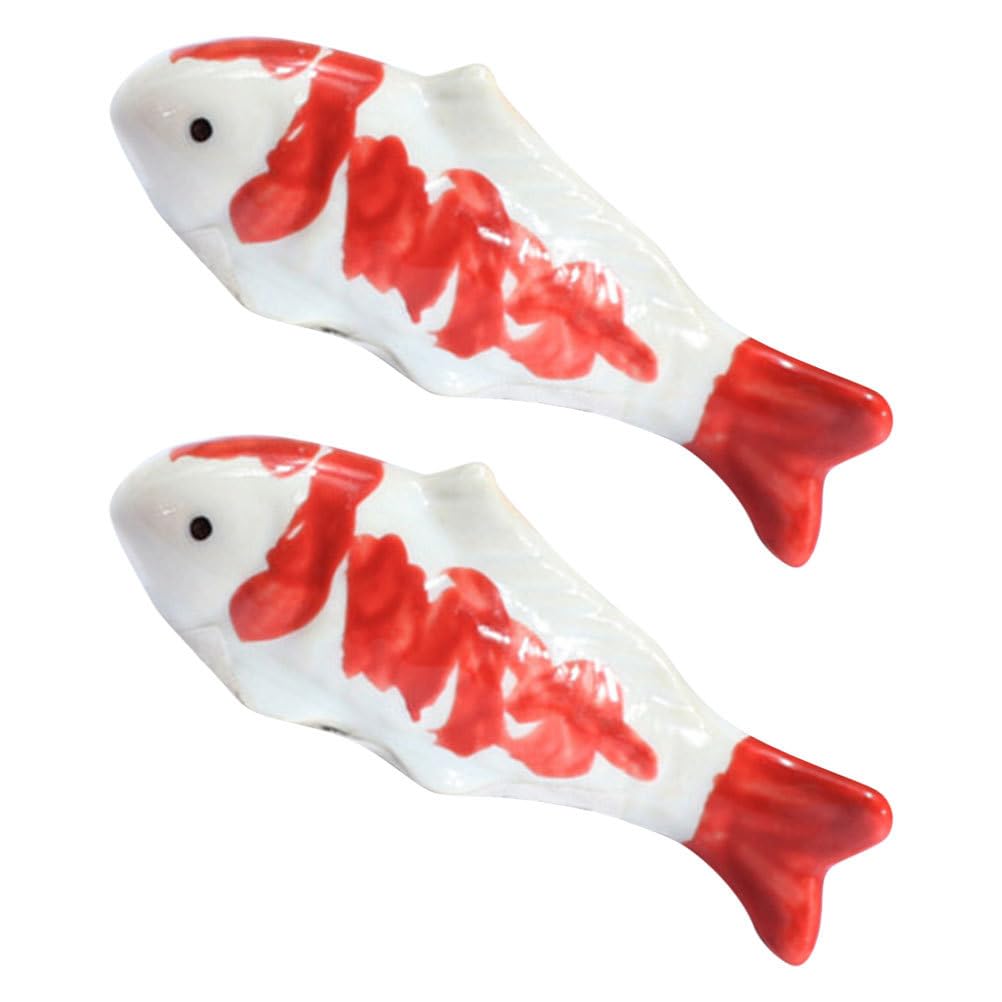 Amosfun 2pcs Artificial Koi Ornament, Simulation Ceramic Goldfish Figurine, Floating Fish Statue, Chinese Traditional for Aquarium Tank Decoration