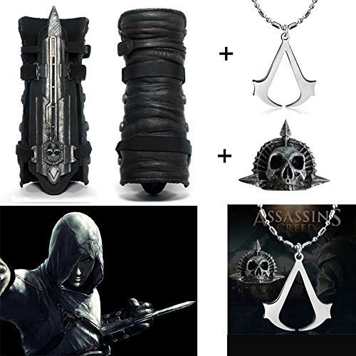 Assassin's Creed IV: Black Flag Edward Kenway Cosplay Accessories Hidden Blade & Gauntlet with Skull Buckle + Assassin's Creed Necklace (with Bead necklace)