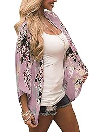 Cárdigan suelto de gasa con estampado floral de manga 3 4 para dama S-3XXL