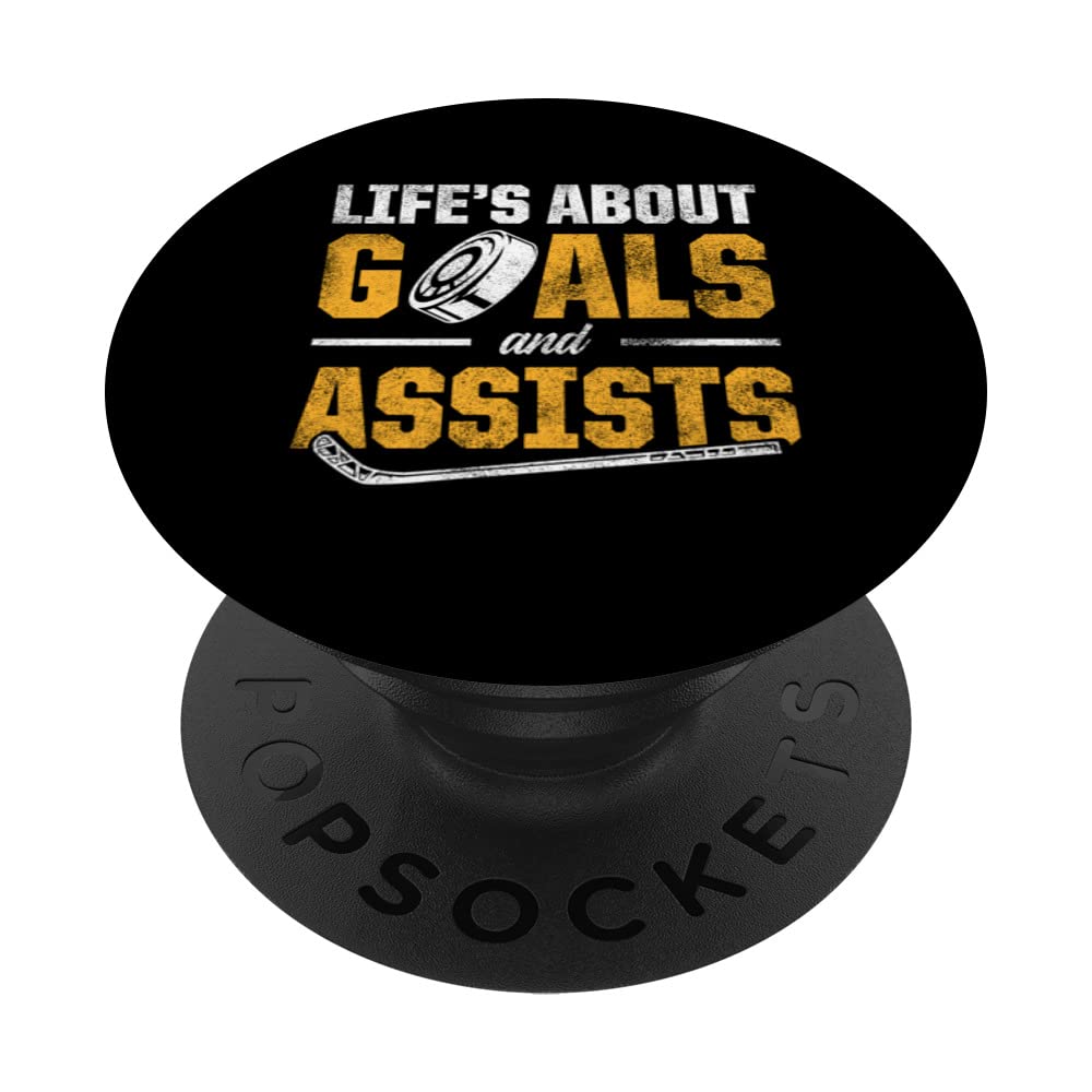 Lifes About Goals And Assists Ice Hockey Player Goalie PopSockets Swappable PopGrip