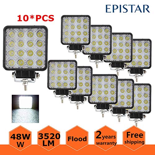 Turboo Led Light Bar, 10PCS 4inch 48W Led Work Light Square Spot Lights Off-Road Lights Led Lights for Trucks,Off-Road Vehicle, ATV, SUV, UTV, 4WD, Jeep, Boat and More