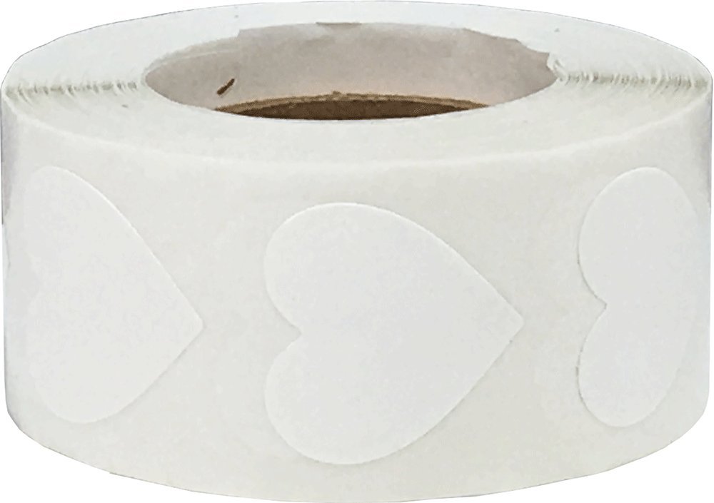 White Heart Stickers 19.1 mm 0.75 Inch Wide 500 Count