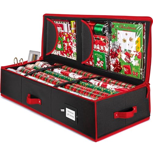 ZOBER Premium Christmas Wrapping Paper Storage Bag - Fits 24 Rolls, 600D Tear-Proof Xmas Gift Wrap Organiser - Utility Style, Black, Collapsible, 5 Year Warranty