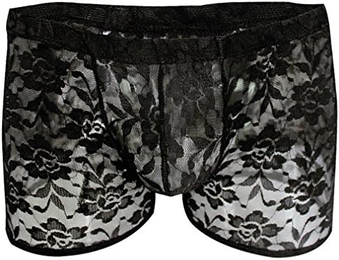 Hat11 Fashion Gay Mens Lingerie Sheer Lace Floral Boxer Shorts Underwear Men's Lace Print Boxer Underwear