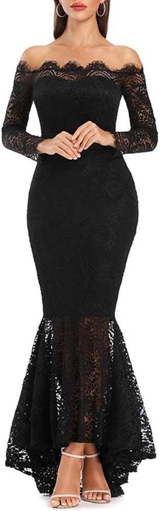 LALAGEN Women's Floral Lace Long Sleeve Off Shoulder Wedding Mermaid Dress at  Women’s Clothing store