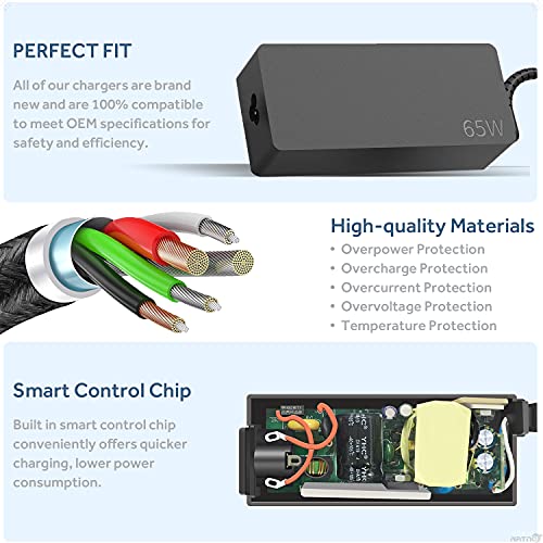 NATNO 65W USB TYPE C Laptop Charger Compatible with Lenovo ThinkPad T14 E14 T16 T480 T580 X1 Carbon Chromebook Yoga ADLX65YDC2A, Fit for HP Dell Acer Asus Huawei Samsung نوع سي شاحن لابتوب Charger