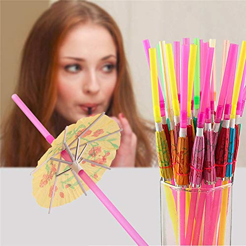 Bilipala Umbrella Parasol Drinking Straws, Hawaiian Beach Cocktail Luau Party Decorations Supplies,Pack of 96 - Thumbnail 4