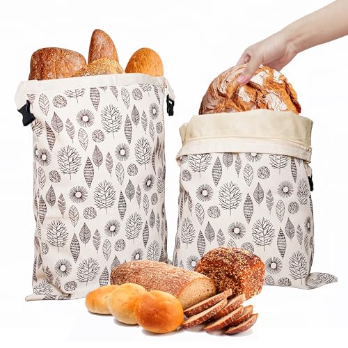 OHIYO Reusable Beeswax Bread Bags 43 cm x 33 cm, Natural Beeswax Coated Cotton Storage Bags for Homemade Bread and Baked Goods (Pack of 2)