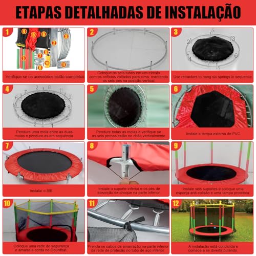 Gavzrt Cama Elástica Pula Pula Grande 1,4 M, Trampolim com Rede de Proteção e Fecho Zíper, Lona Reforçada, Uso Interno e Externo