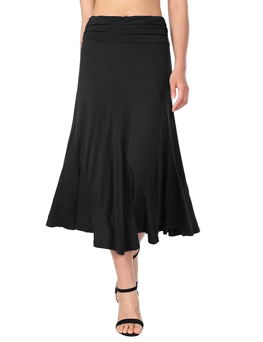 DJT Frauen Gefalteter Retro- Langer Maxi Rock-Elastischer Taillen-Rock